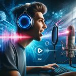 hombre usando un modulador de voz