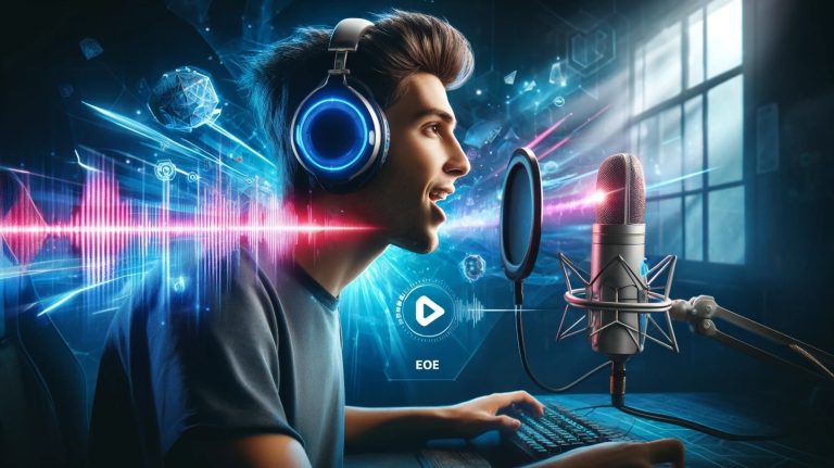 hombre usando un modulador de voz